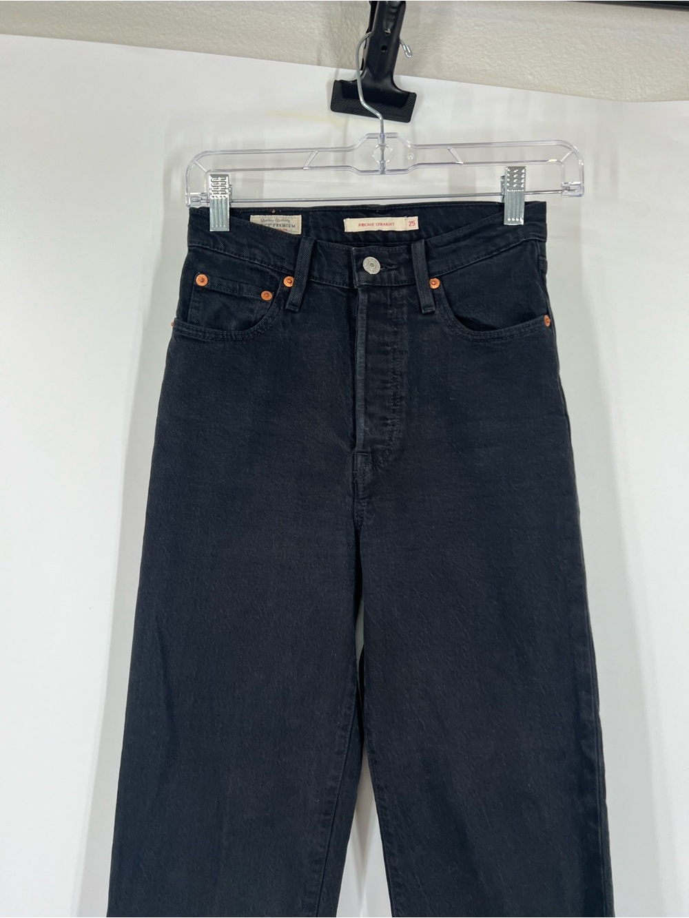 Levi’s Ribcage Straight Jeans Button Fly High Rise Black - Picture 2 of 8